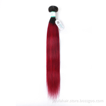Wholesale Price Brazilian Virgin Human Hair Colorful Ombre 1b/burgundy Hair Bundles Wine Red Remy Hair Extension with Closure
